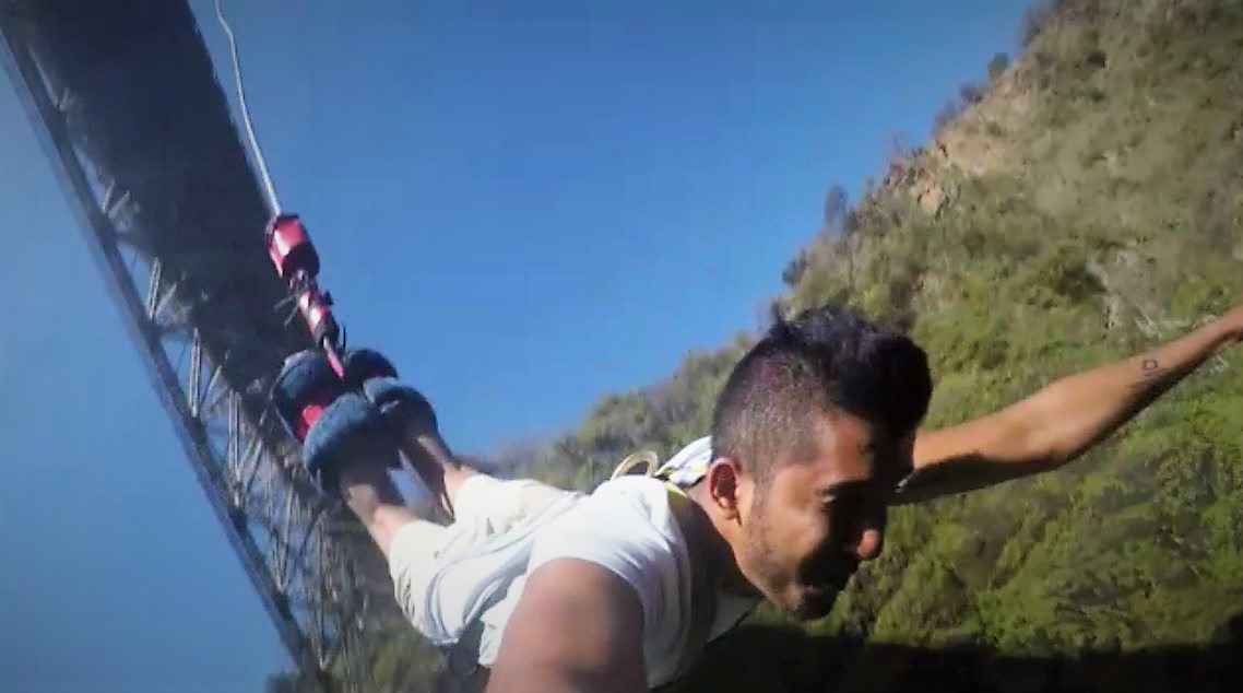 A shot via my Go-Pro of my reaction during the Victoria Falls Bungee Jump