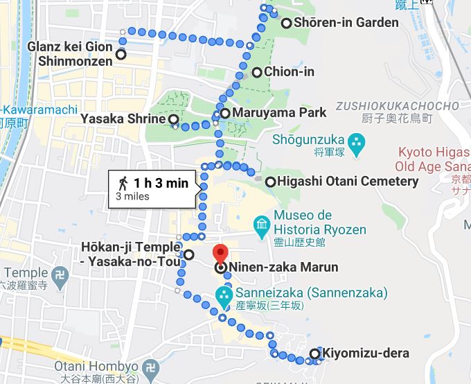 Walking Map for Day 1 in Kyoto