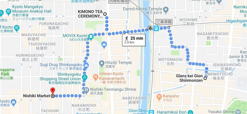 Day 2 walking Map In Kyoto