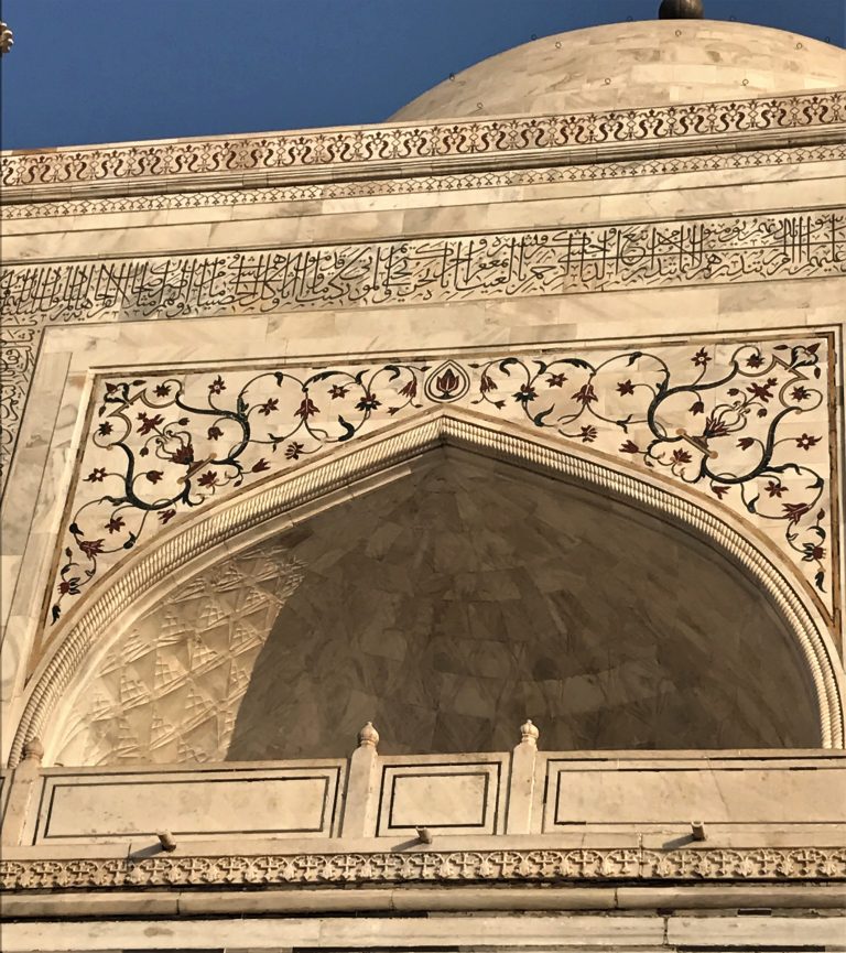 Intricately carved marble of the Taj Mahal