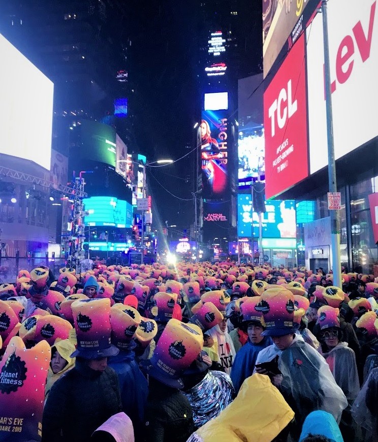 Endless sea of NYE hats in time sqaure