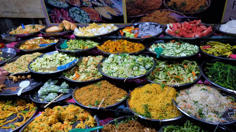 Plates of vegetarian food at the Luang Prabang Night Market