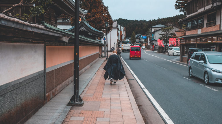 A monk walks the streets of Mount Koya