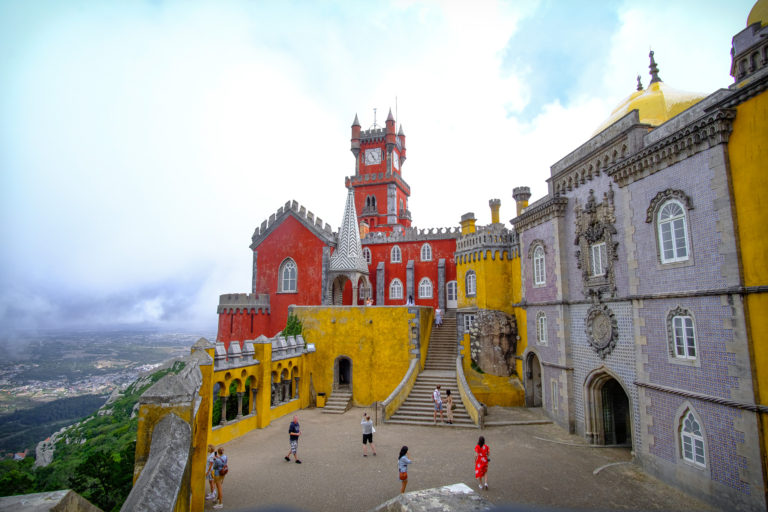 Sintra Palace with its purple yellow and red painted wallks