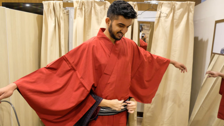 Nishil wearing a Kimono for the Tea Ceremony