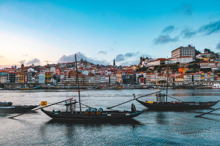 Porto riverside view with boats along the water