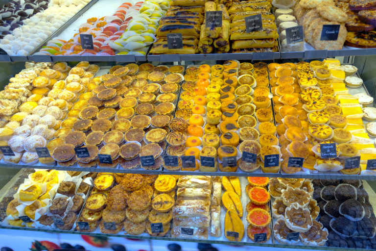 Pastries behind a glass window