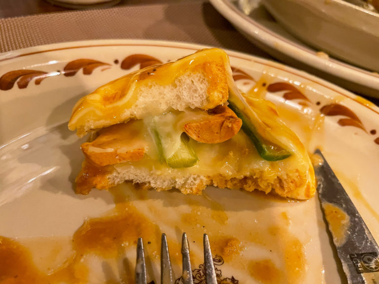 Vegan Francesinha sits on plate