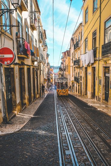 Elevador da Bica street with yellow tram