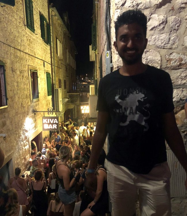 Standing infront of Kiva Bar Block Party in Hvar